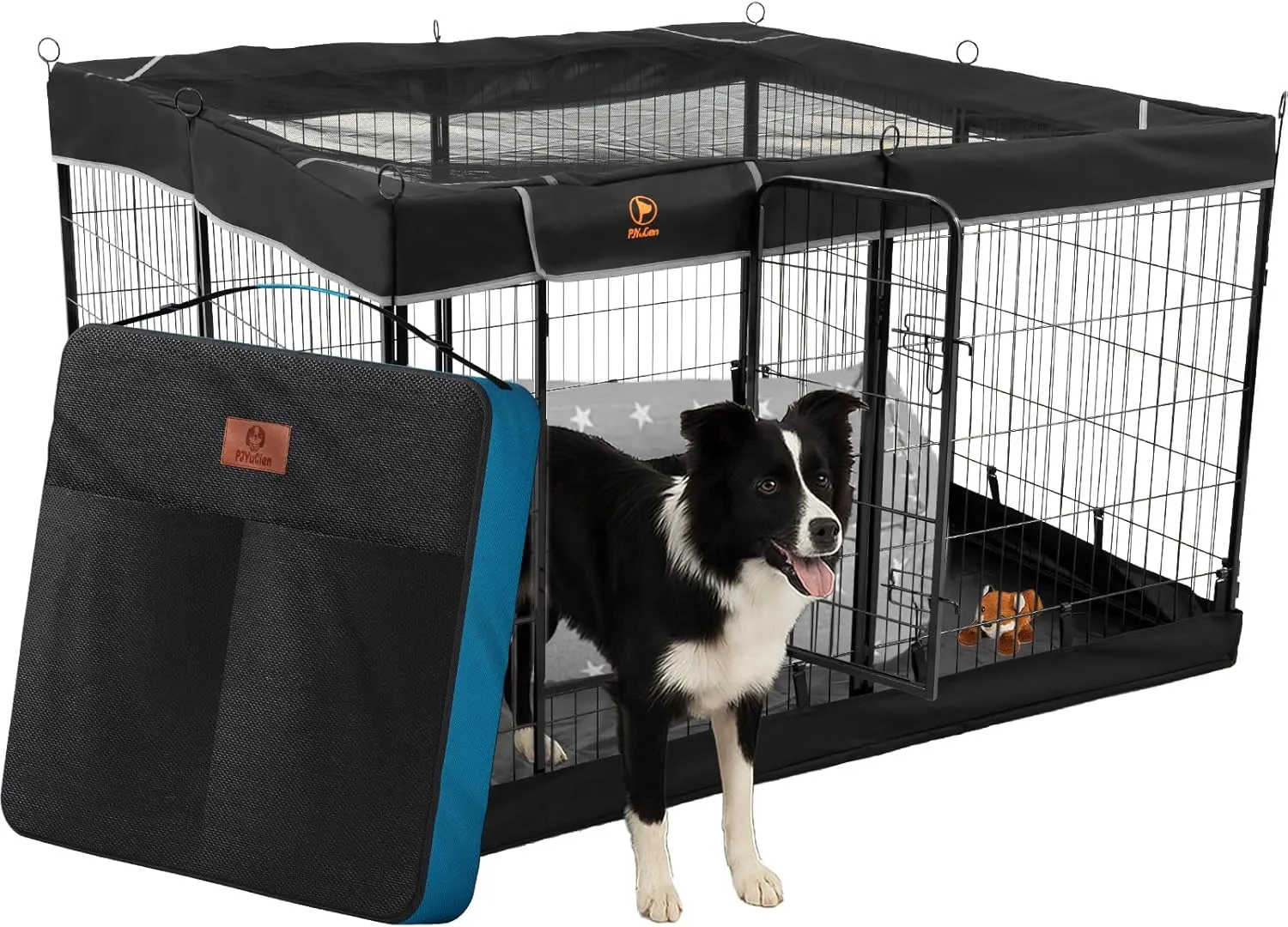 PJYuCien Dog Playpen Plus Storage Bag32" H 8 Panels Puppy Pen with Square Bottom & Top Cover,Heavy Duty Dog Fence for Camping