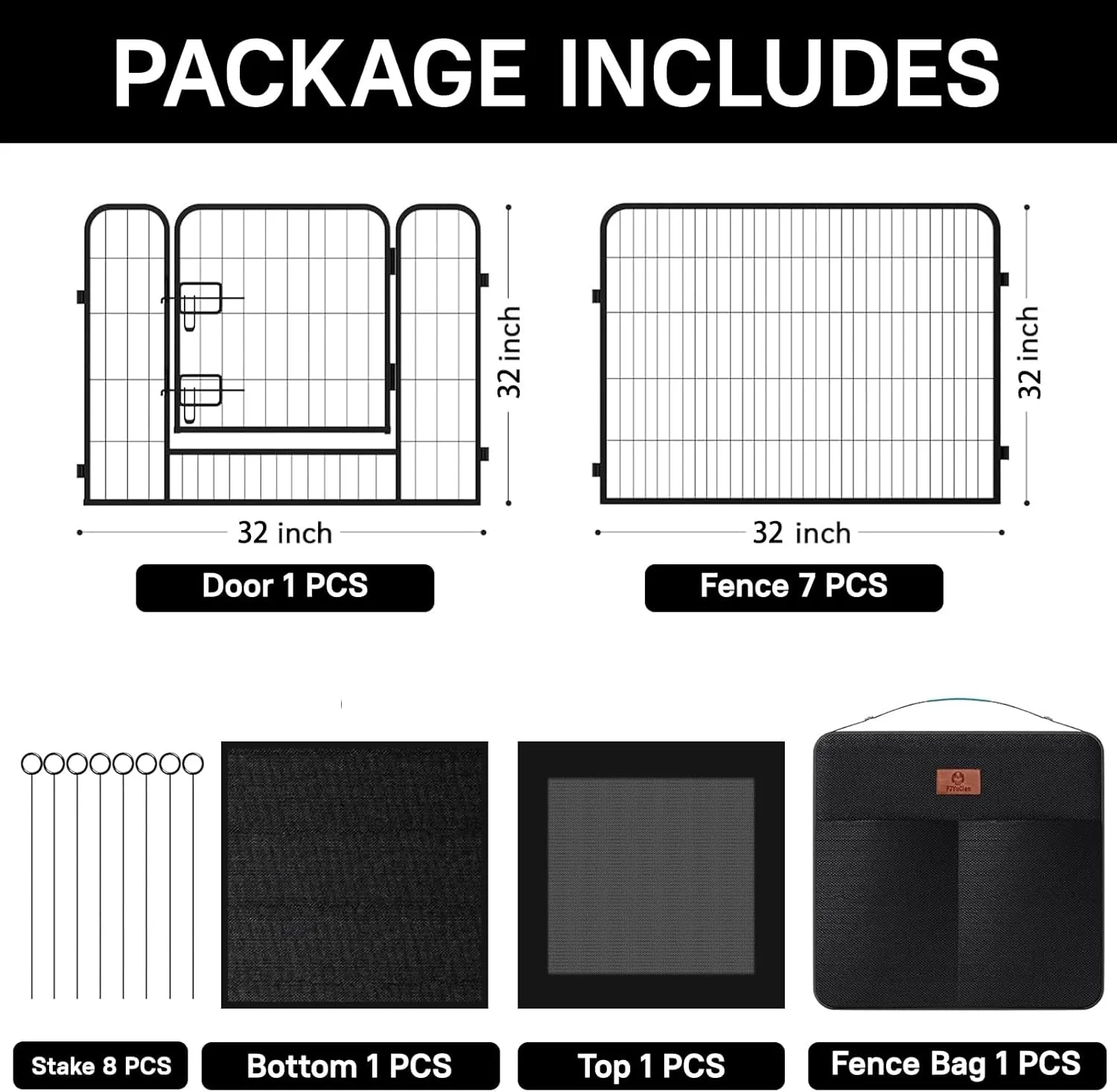 PJYuCien Dog Playpen Plus Storage Bag32" H 8 Panels Puppy Pen with Square Bottom & Top Cover,Heavy Duty Dog Fence for Camping