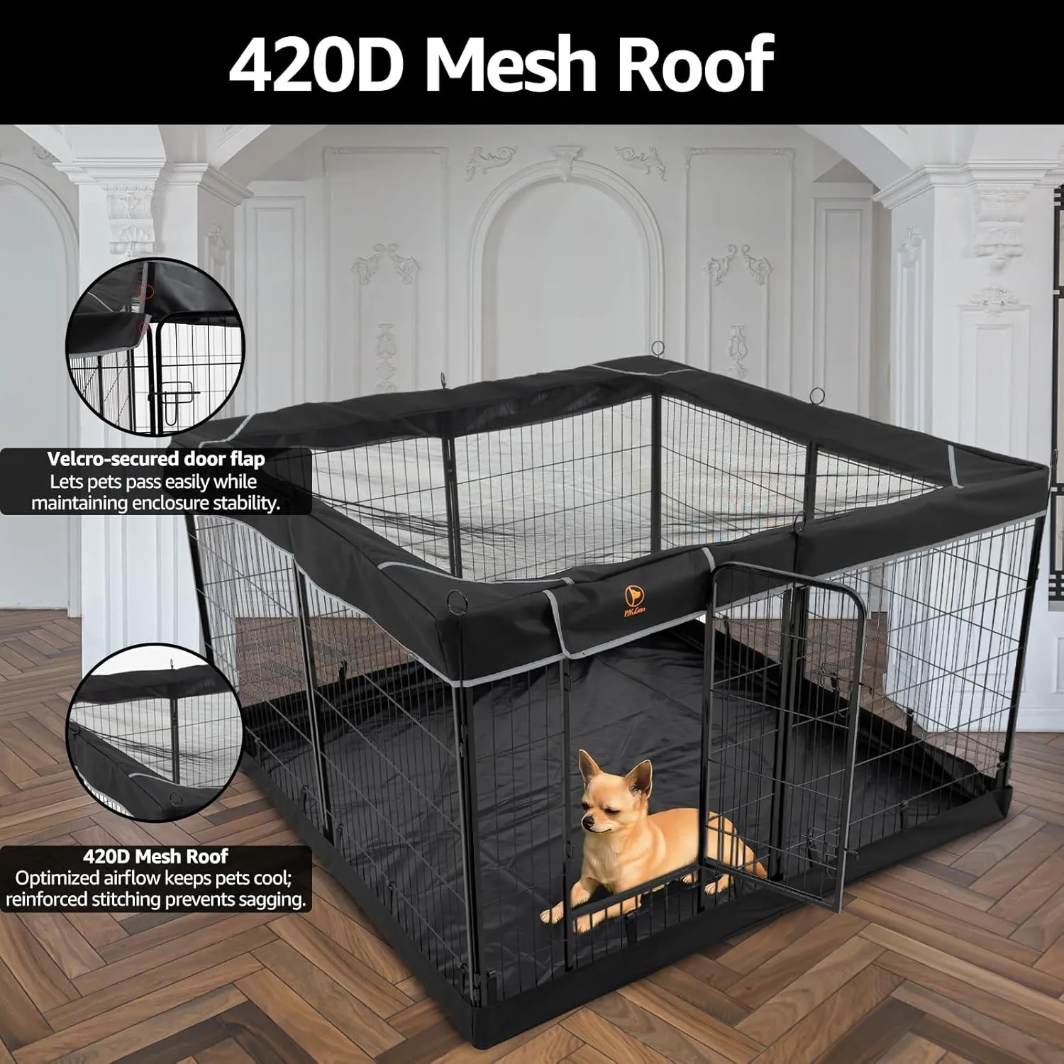 PJYuCien Dog Playpen Plus Storage Bag32" H 8 Panels Puppy Pen with Square Bottom & Top Cover,Heavy Duty Dog Fence for Camping