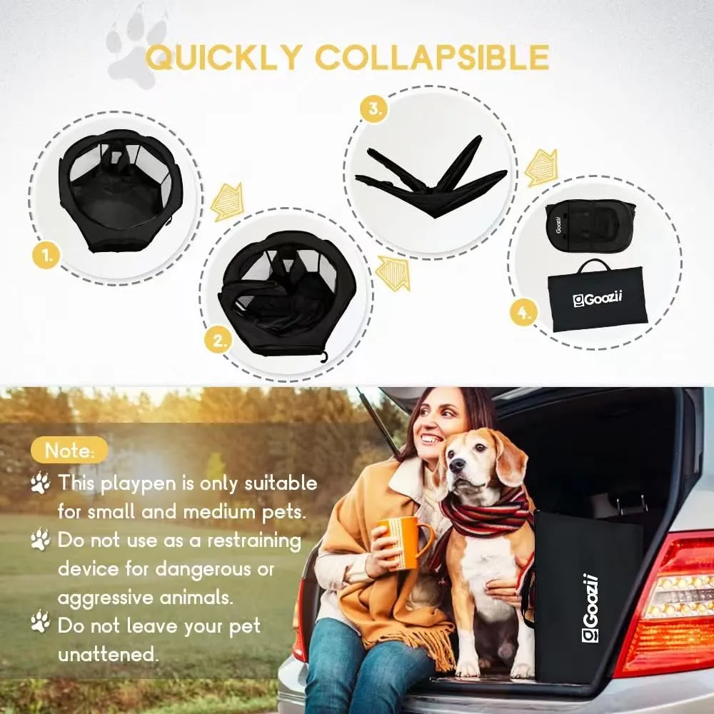 Puppy Playpen Indoor for Small Dogs, Portalble Pet Dog Play Pens Kennel Crate with Top Cover Floor Door Enclosed for Large Cats Animal as Dog Lovers (Black, Medium Size)
