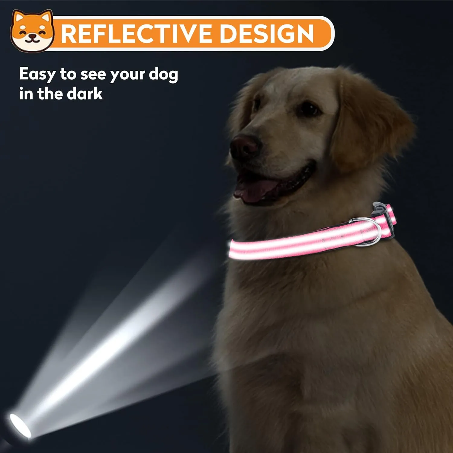 Reflective Dog Collar, Adjustable Soft Neoprene Padded Nylon Pet Collars with Buckle for Large Dogs, Hotpink,L