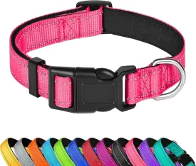 Reflective Dog Collar, Adjustable Soft Neoprene Padded Nylon Pet Collars with Buckle for Large Dogs, Hotpink,L