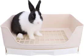RUBYHOME Oversize Rabbit Litter Box with Drawer, Corner Toilet Box with Grate Potty Trainer, Bigger Pet Pan for Adult Guinea Pigs, Chinchilla, Ferret, Galesaur, Small Animals, 16.9 inch Long (White)