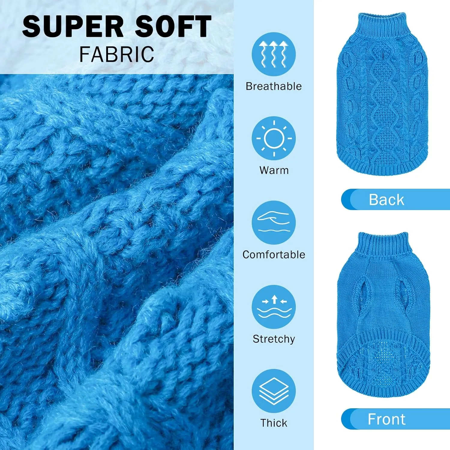 SCENEREAL Knitted Dog Sweater for Large Medium Small Dogs, Cat Dog Winter Coat Warm Sweatershirts Outfits, Classic Pet Clothes with Leash Hole, Soft Pet Knitwear Apparel for Girls Boys, Lake Blue L