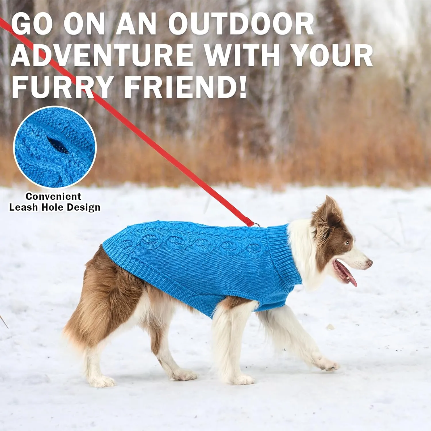 SCENEREAL Knitted Dog Sweater for Large Medium Small Dogs, Cat Dog Winter Coat Warm Sweatershirts Outfits, Classic Pet Clothes with Leash Hole, Soft Pet Knitwear Apparel for Girls Boys, Lake Blue L