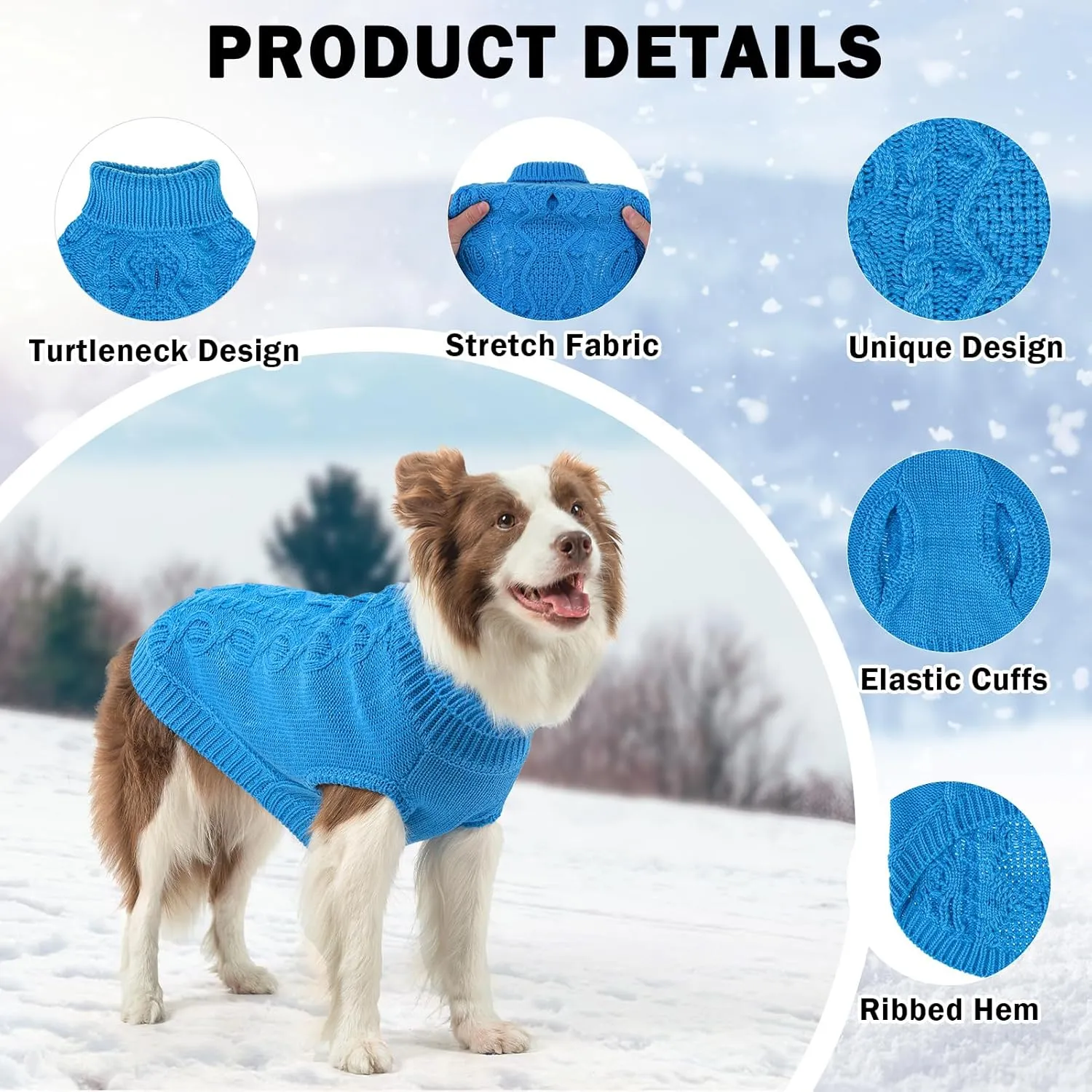 SCENEREAL Knitted Dog Sweater for Large Medium Small Dogs, Cat Dog Winter Coat Warm Sweatershirts Outfits, Classic Pet Clothes with Leash Hole, Soft Pet Knitwear Apparel for Girls Boys, Lake Blue L