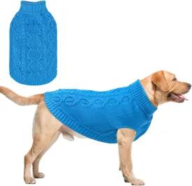 SCENEREAL Knitted Dog Sweater for Large Medium Small Dogs, Cat Dog Winter Coat Warm Sweatershirts Outfits, Classic Pet Clothes with Leash Hole, Soft Pet Knitwear Apparel for Girls Boys, Lake Blue L