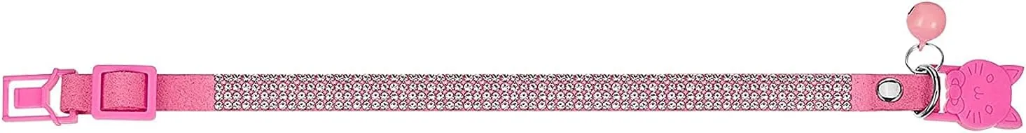 Serijoars Cat Collars,Rhinestone for Girl Cats Bling Kitten Flower Adjustable Breakaway Collar with Bell Soft Velvet Leather Collar for Puppy Small Dogs (Pink)