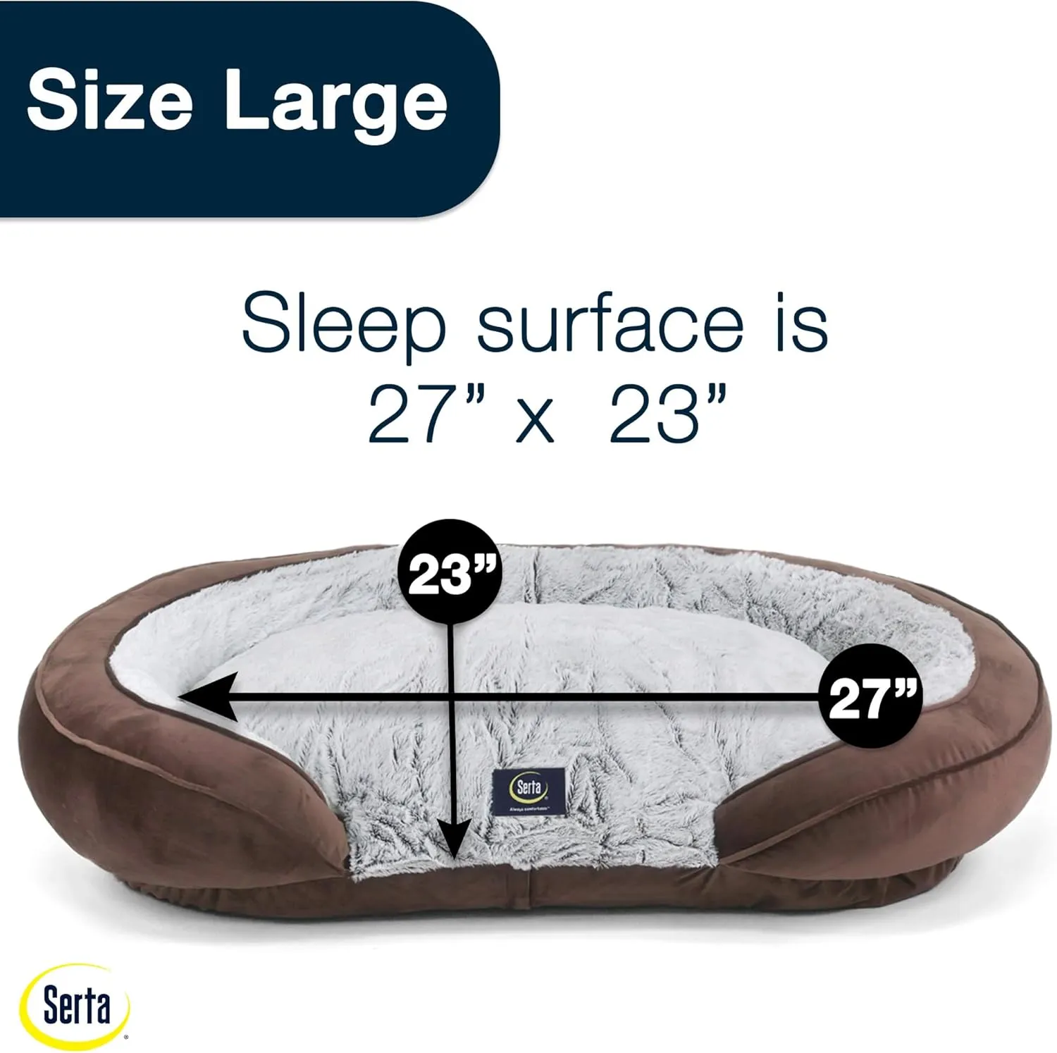 Serta Oval Couch Dog Beds - Quilted Orthopedic Memory Foam Base with Supportive Rounded Bolsters - Brown (Large)