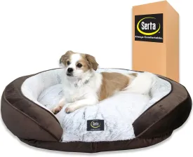Serta Oval Couch Dog Beds - Quilted Orthopedic Memory Foam Base with Supportive Rounded Bolsters - Brown (Large)