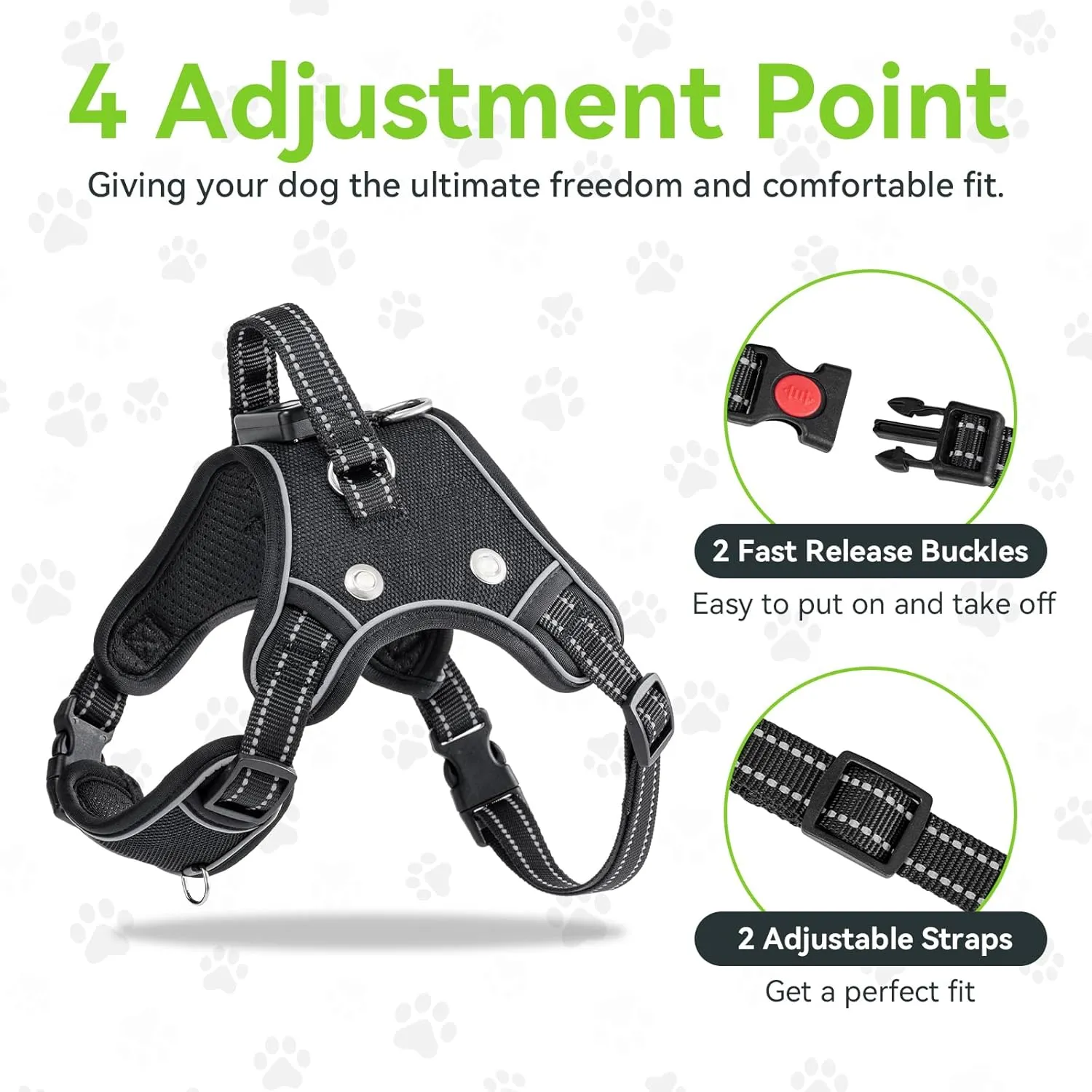 TECSPACE No Pull Light Up Dog Harness and Leash Set, Escape Proof Reflective Adjustable Soft Padded Pet Vest with Easy Control Handle for Small Medium Large Dogs and Cats, Forest camouflage