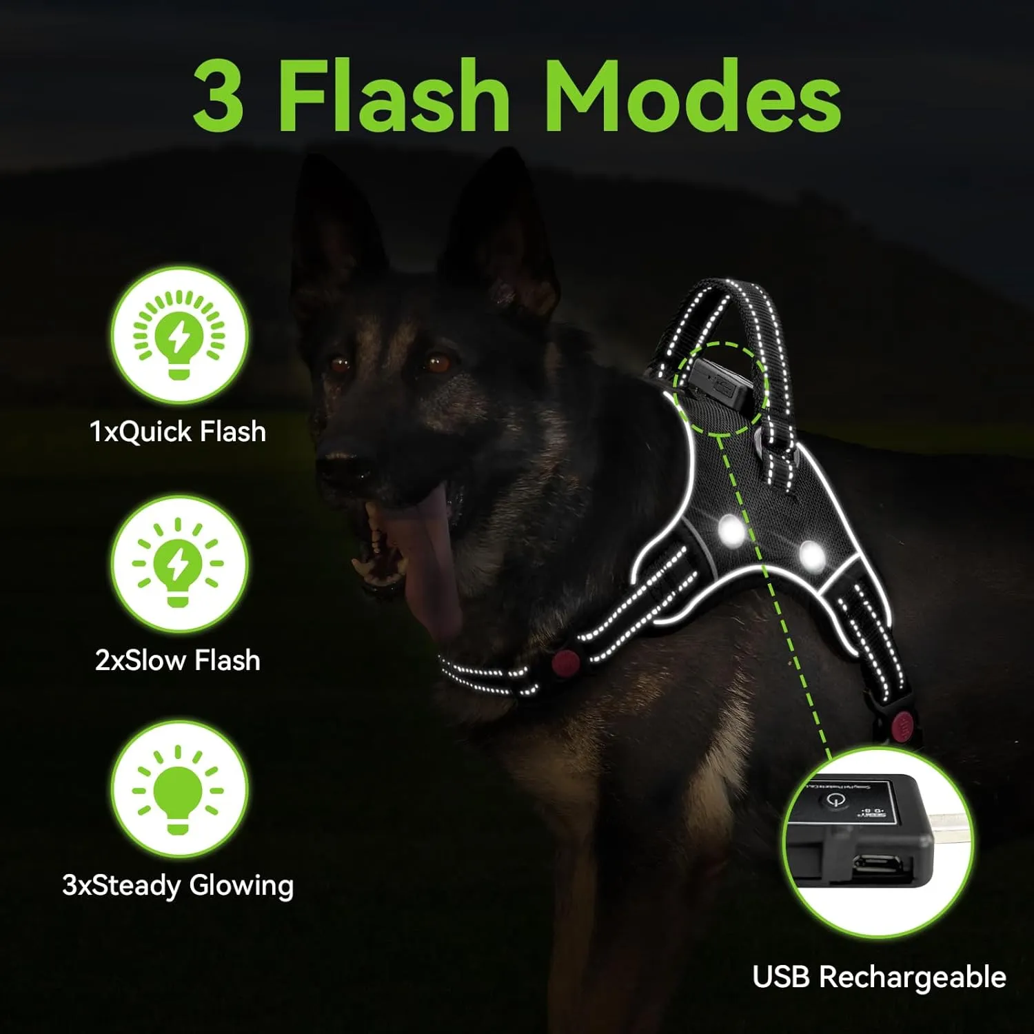 TECSPACE No Pull Light Up Dog Harness and Leash Set, Escape Proof Reflective Adjustable Soft Padded Pet Vest with Easy Control Handle for Small Medium Large Dogs and Cats, Forest camouflage