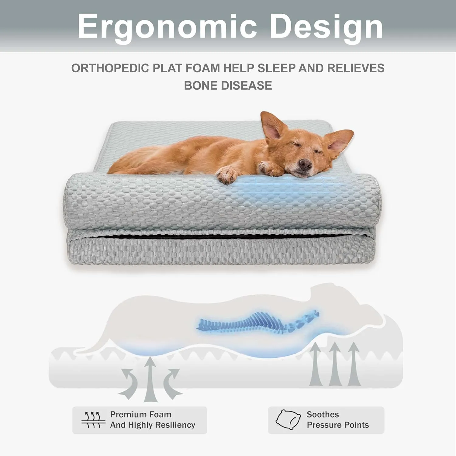 Tinaco Orthopedic Cooling Bed for Large Dogs & Cats - Removable, Washable Cover (White/Grey, Large)