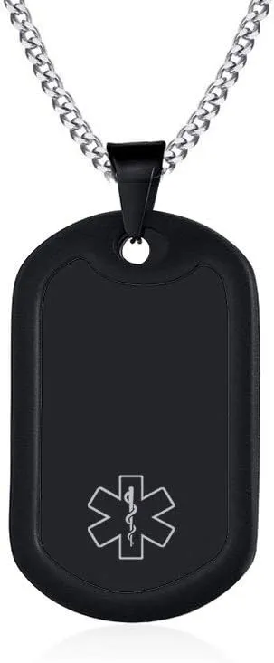 VNOX Medical Alert ID Necklace Custom Engraving Emergency Medical Alert Dog Tag Keychain Pendent Necklace for Men Women
