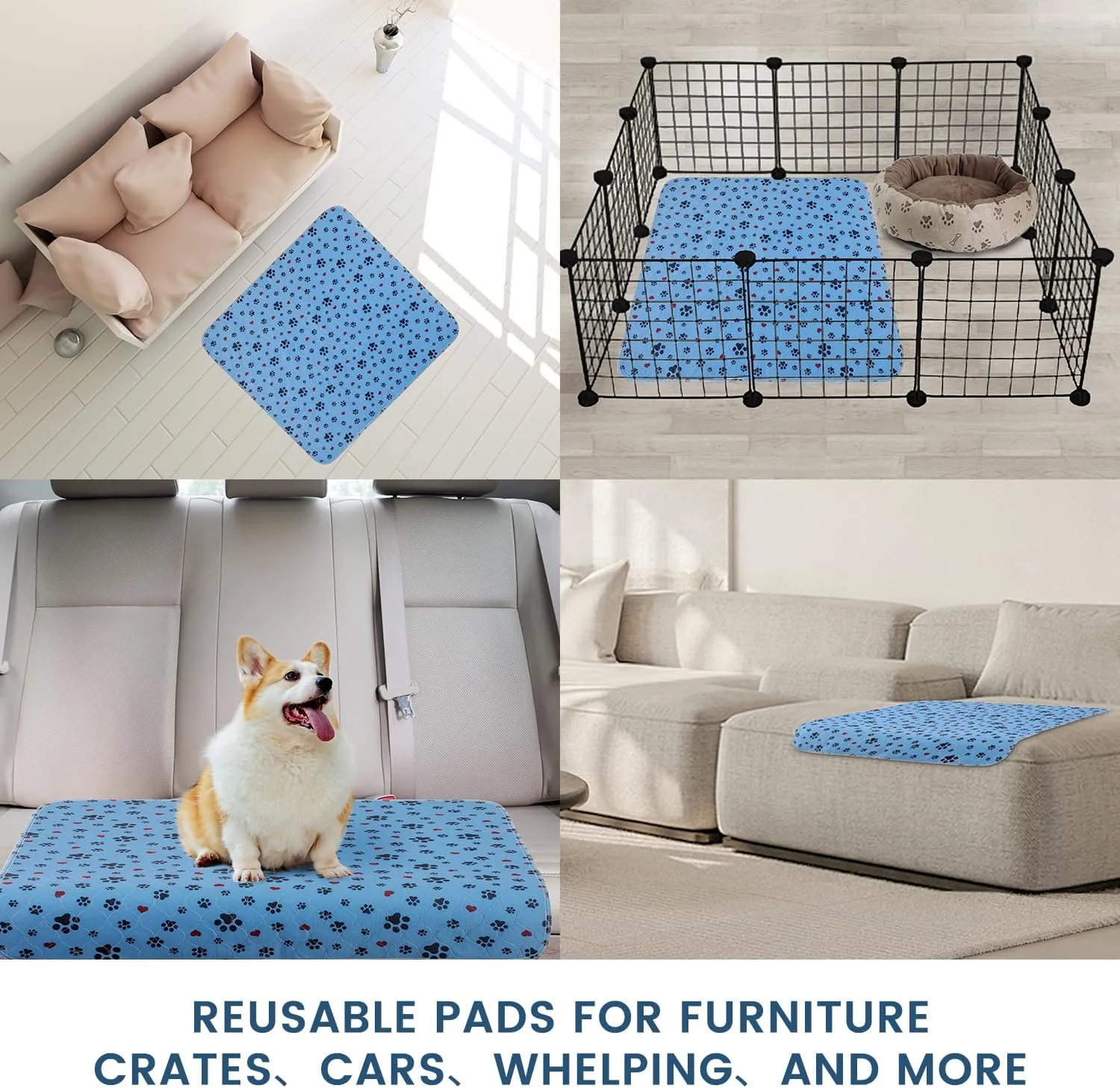 Washable Pee Pads for Dogs,6 Pack Large 18"x24" Super Absorbent Reusable Puppy Pads,Non-Slip 100% Waterproof Dog Pee Pads,Pet Training Pads for Couch, Crate,Potty Training,Floor