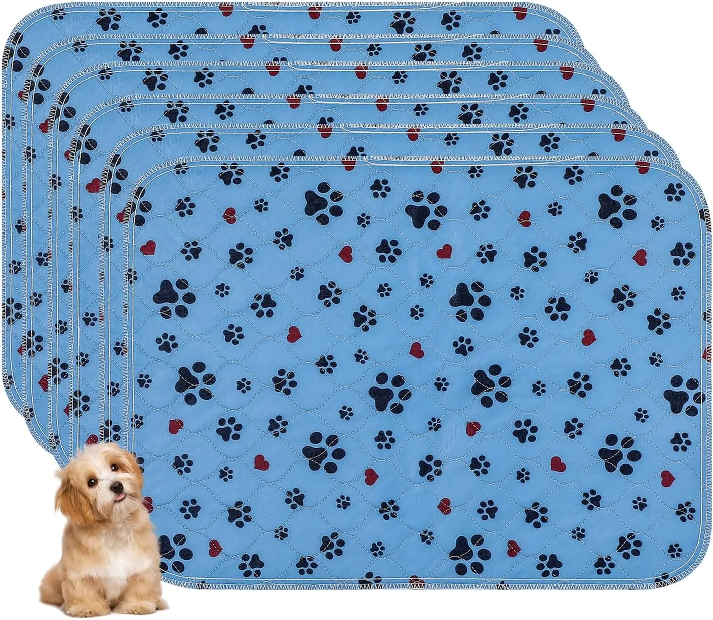 Washable Pee Pads for Dogs,6 Pack Large 18"x24" Super Absorbent Reusable Puppy Pads,Non-Slip 100% Waterproof Dog Pee Pads,Pet Training Pads for Couch, Crate,Potty Training,Floor