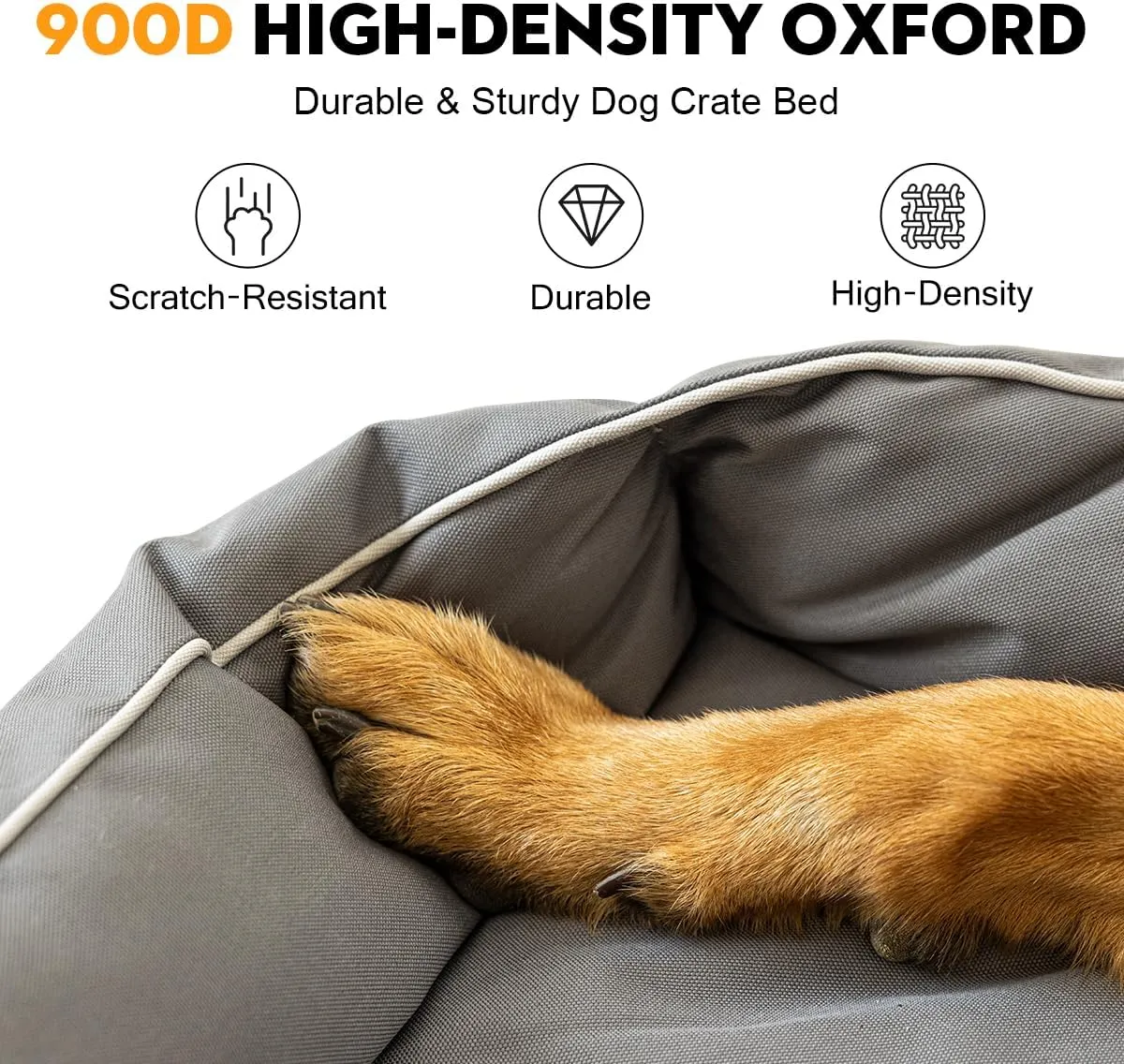 Waterproof Dog Mats for Large Medium Dogs,Outdoor Orthopedic Foam Dog Bed with 900D Oxford Fabric Surface,Dog Bed for Crate with Removable Washable and Machine Cover,35"x23",Grey