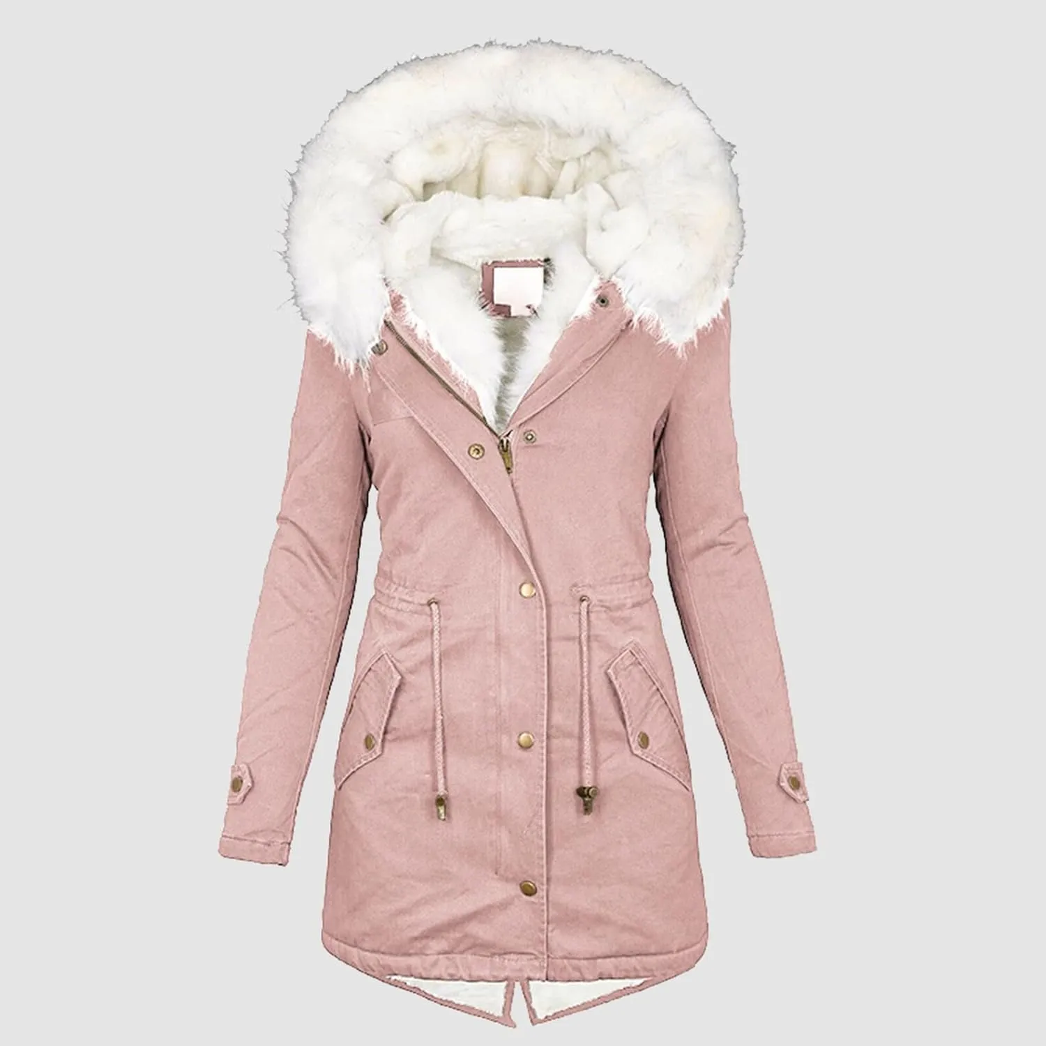 Women's Fleece Lined Parka Jackets Thicken Warm Winter Coat Hooded Ski Jacket with Pockets Windproof Puffer Jackets Pea Coat