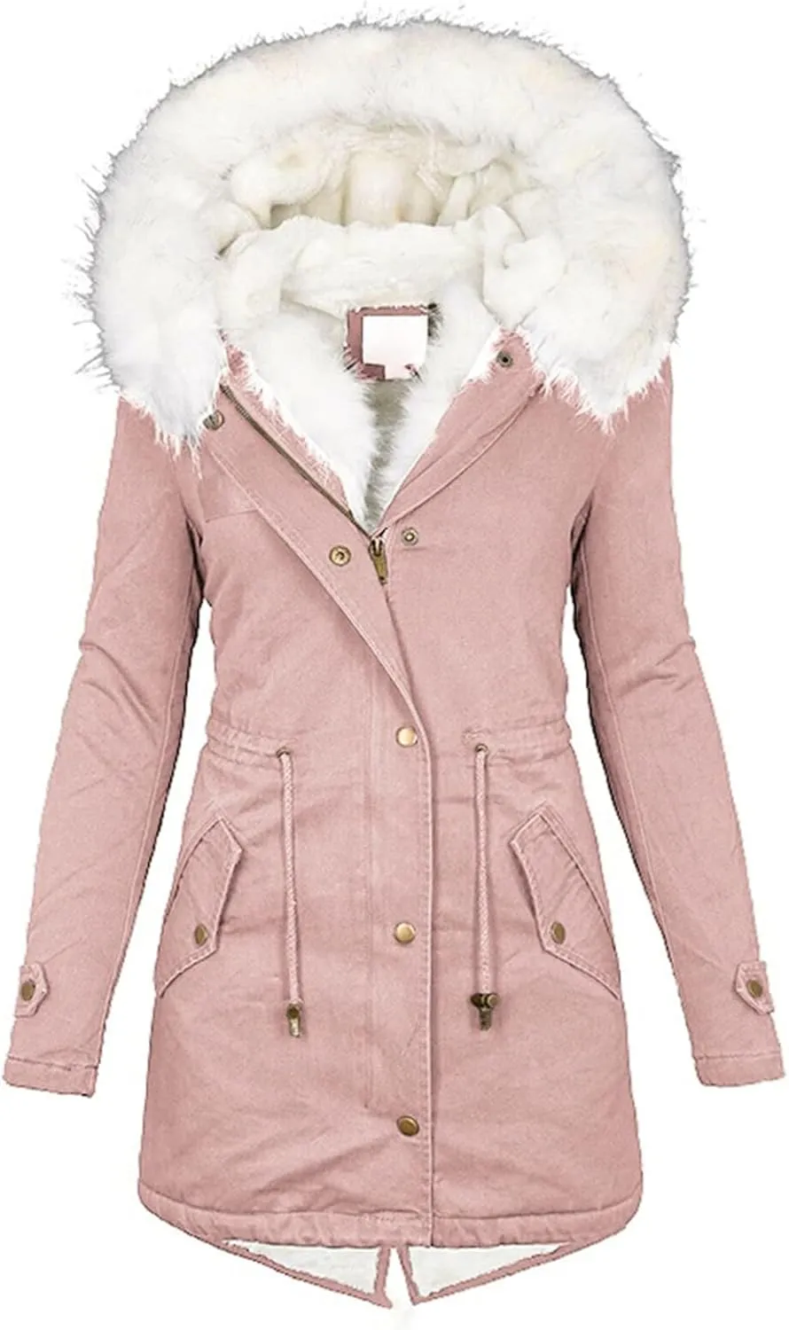 Women's Fleece Lined Parka Jackets Thicken Warm Winter Coat Hooded Ski Jacket with Pockets Windproof Puffer Jackets Pea Coat
