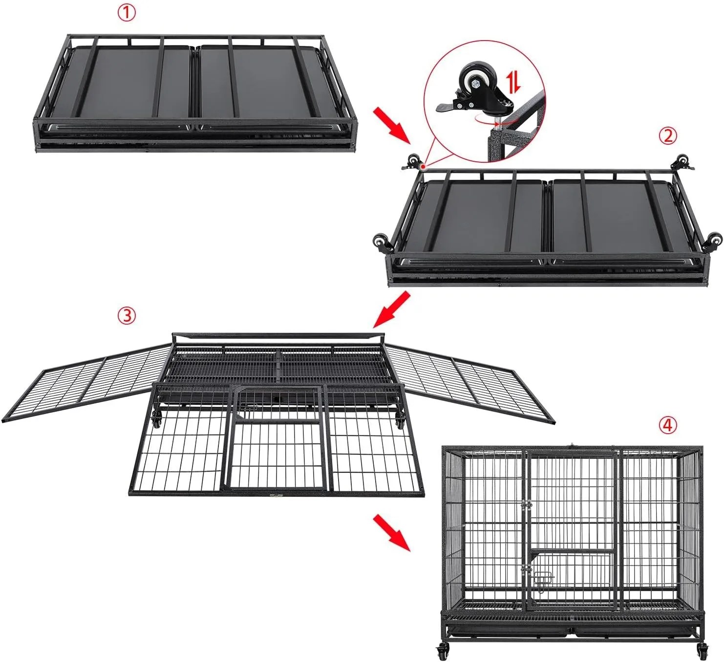 Yaheetech Dog Crate 43-inch Heavy Duty Metal Dog Cage Collapsible Open Top Pet Kennel w/Double Doors & Prevent Escape Locks/Lockable Wheels/Double Tray Indoor Outdoor, Black