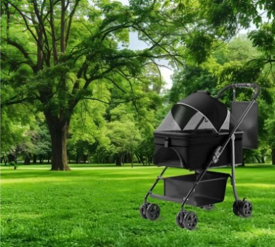ZUN 2 in 1 Folding Dog Stroller, Pet Folding Stroller, 4 Wheels Dog/Cat Puppy Stroller w/Removable W2641P197801