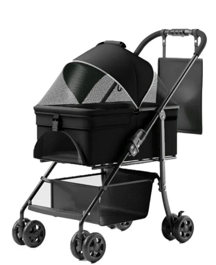 ZUN 2 in 1 Folding Dog Stroller, Pet Folding Stroller, 4 Wheels Dog/Cat Puppy Stroller w/Removable W2641P197801
