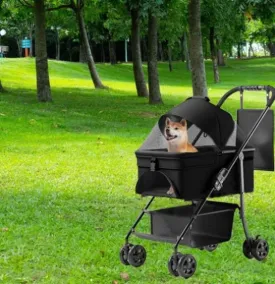 ZUN 2 in 1 Folding Dog Stroller, Pet Folding Stroller, 4 Wheels Dog/Cat Puppy Stroller w/Removable W2641P197801
