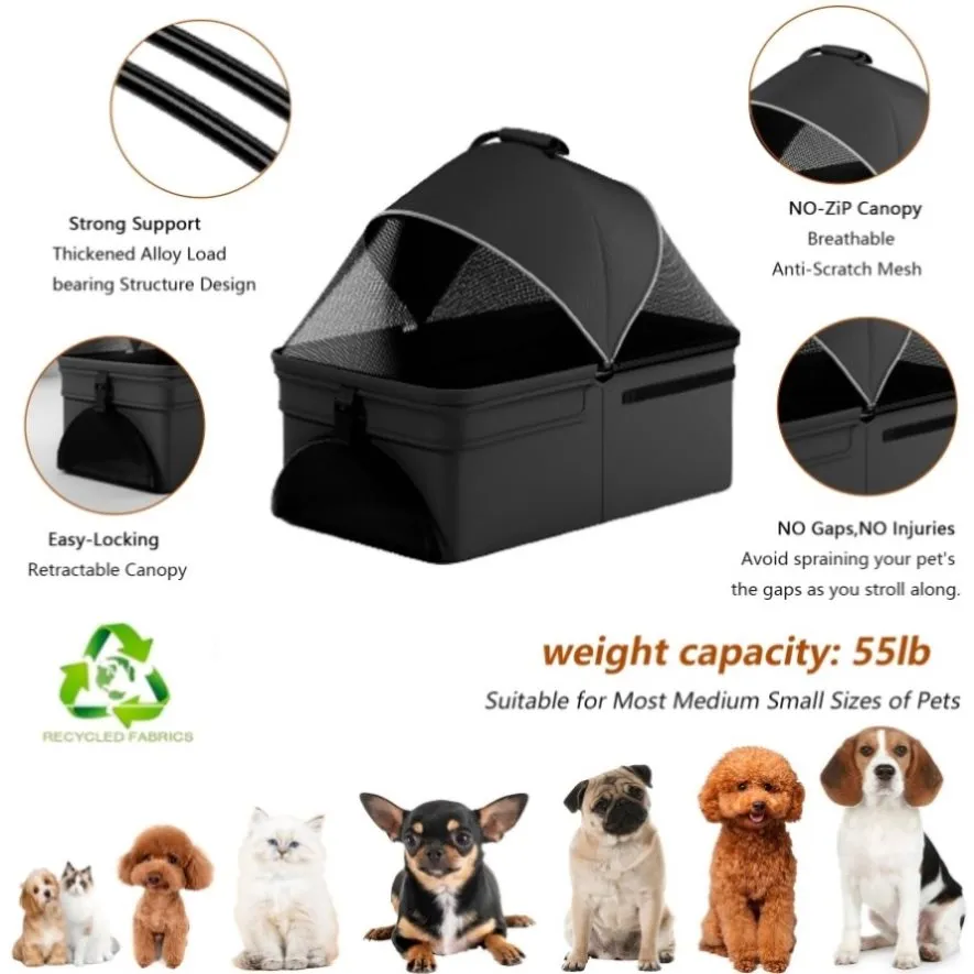 ZUN 2 in 1 Folding Dog Stroller, Pet Folding Stroller, 4 Wheels Dog/Cat Puppy Stroller w/Removable W2641P197801