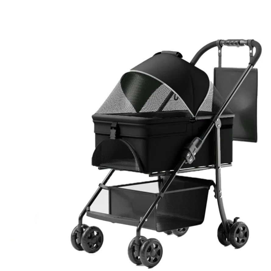 ZUN 2 in 1 Folding Dog Stroller, Pet Folding Stroller, 4 Wheels Dog/Cat Puppy Stroller w/Removable W2641P197801