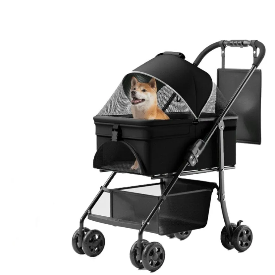 ZUN 2 in 1 Folding Dog Stroller, Pet Folding Stroller, 4 Wheels Dog/Cat Puppy Stroller w/Removable W2641P197801